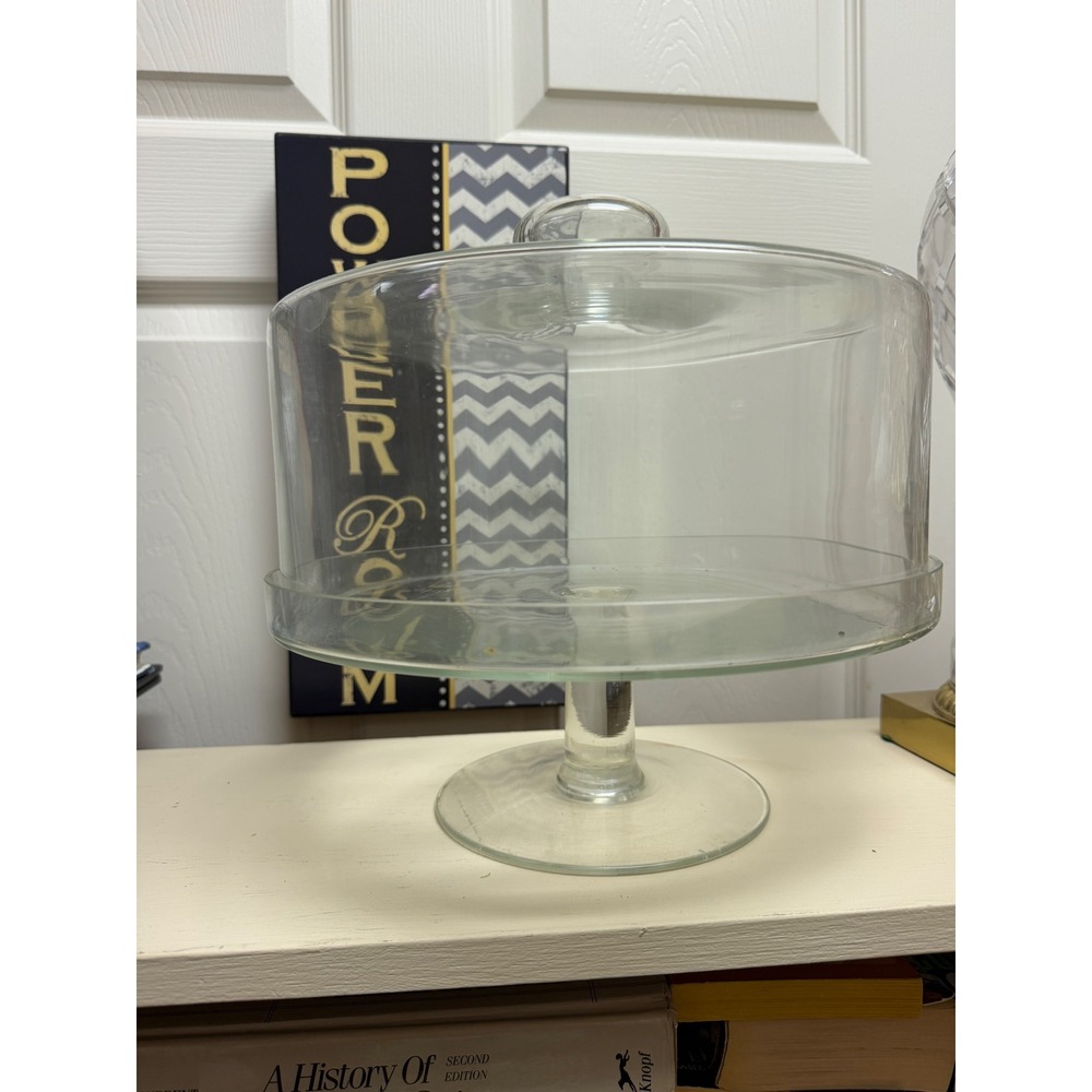Clear Glass Pedestal Cake Stand with Dome Lid 2-Piece Dessert Server Set